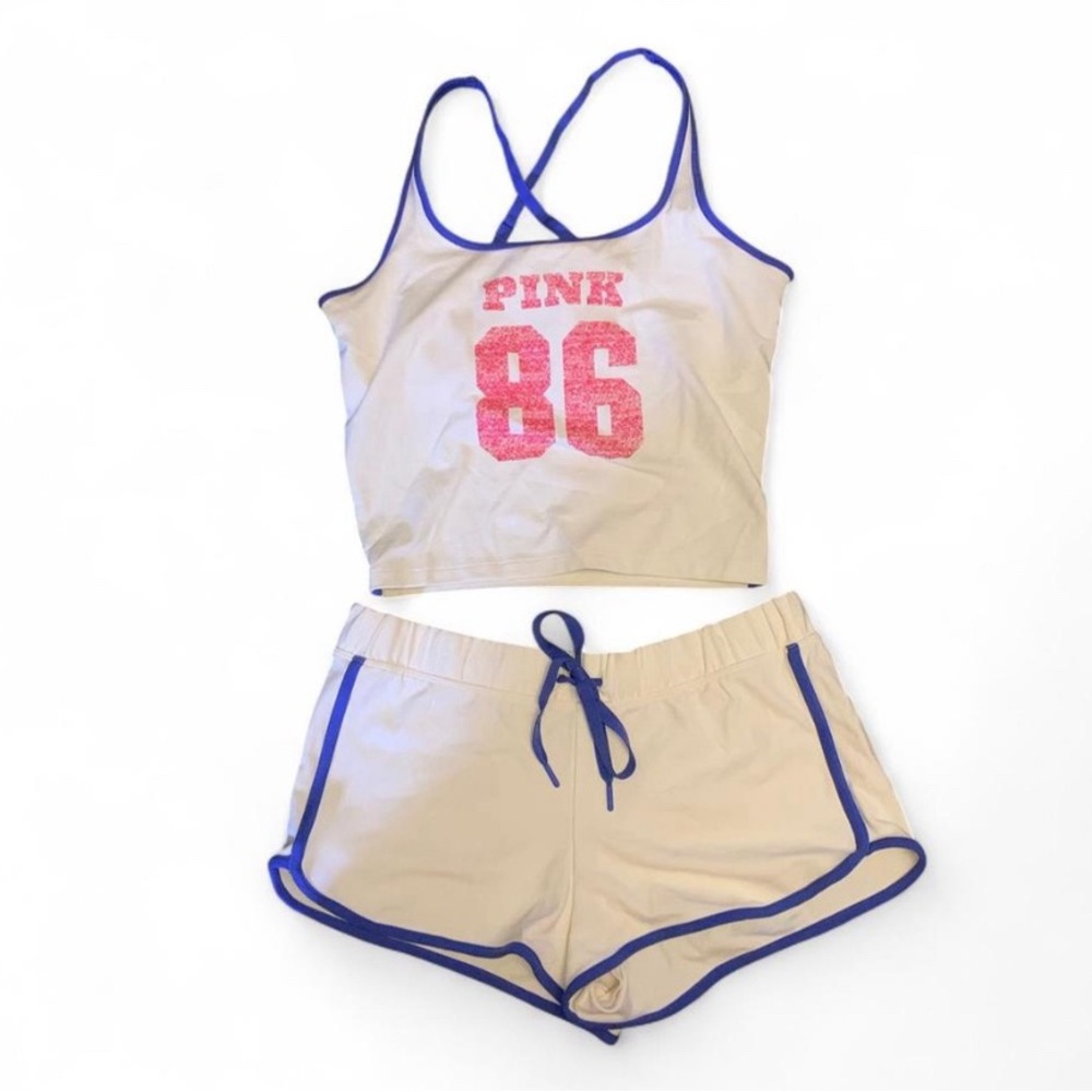 NWT VS PINK Americana Sweetheart Set - Modal Micro Shorts & Tank - Size Medium